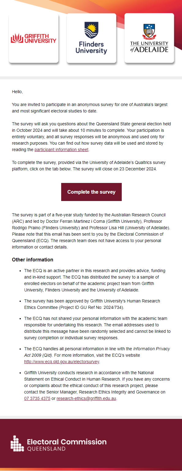 Example of ARC research survey participant information form